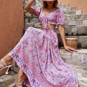 floral print crop top and print - never worn - size med